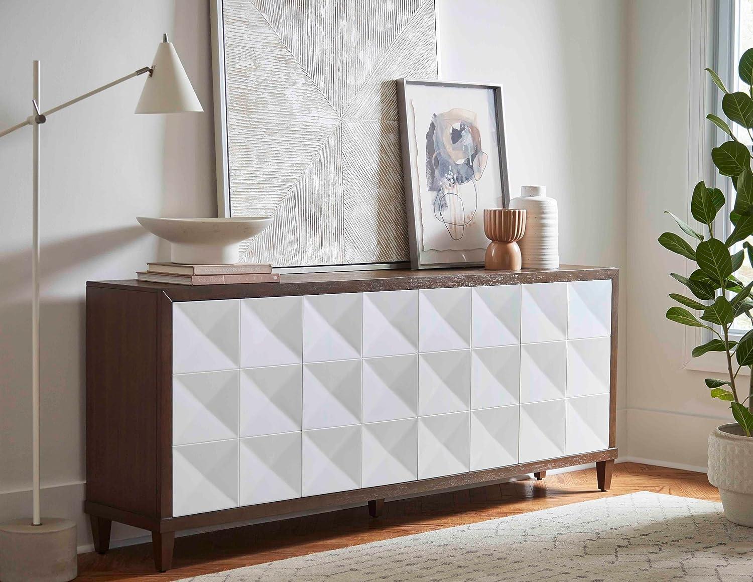 Modern Brown and White 80" Wood Console Cabinet