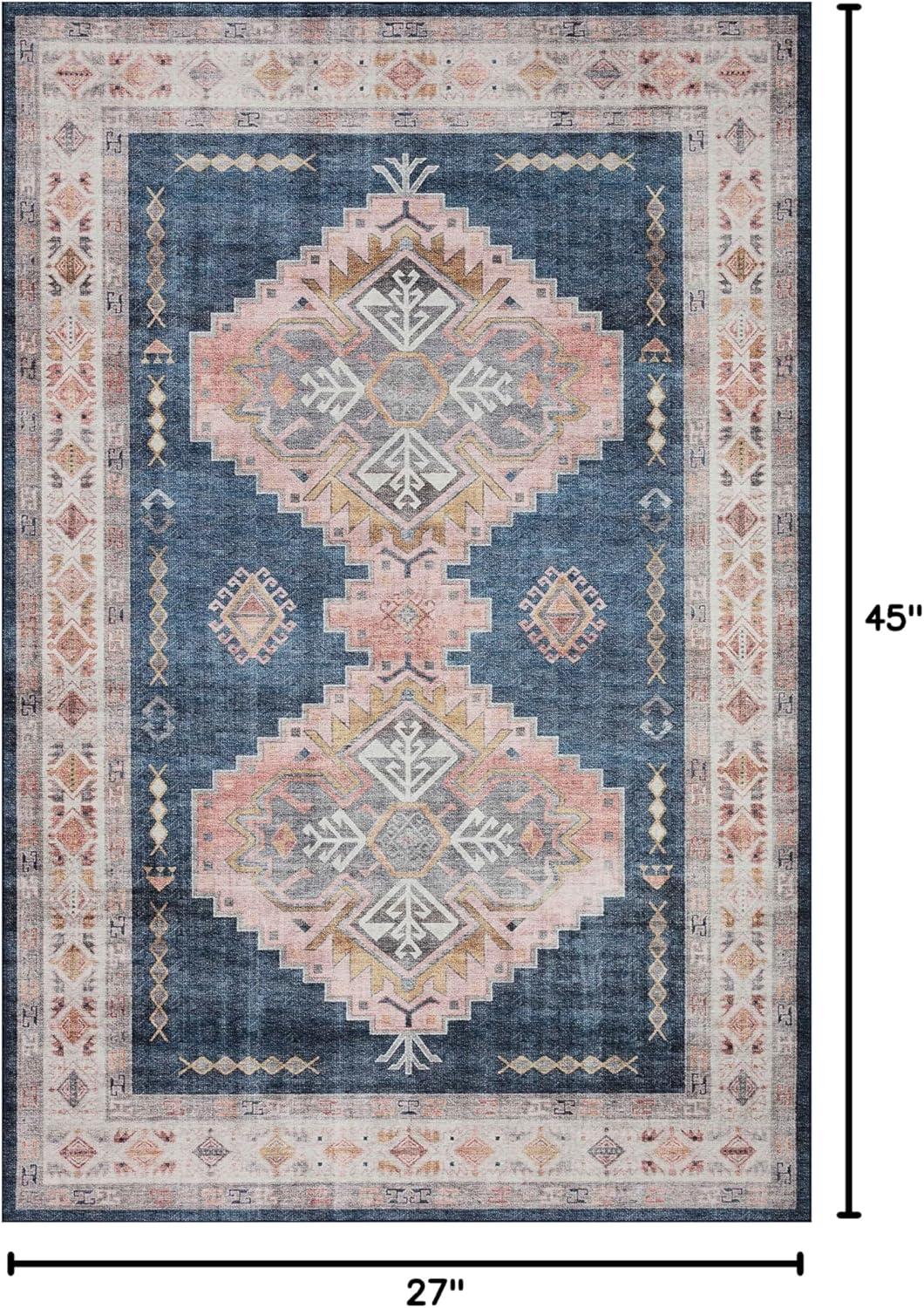 Denim Blush Medallion 27"x45" Stain-Resistant Synthetic Rug