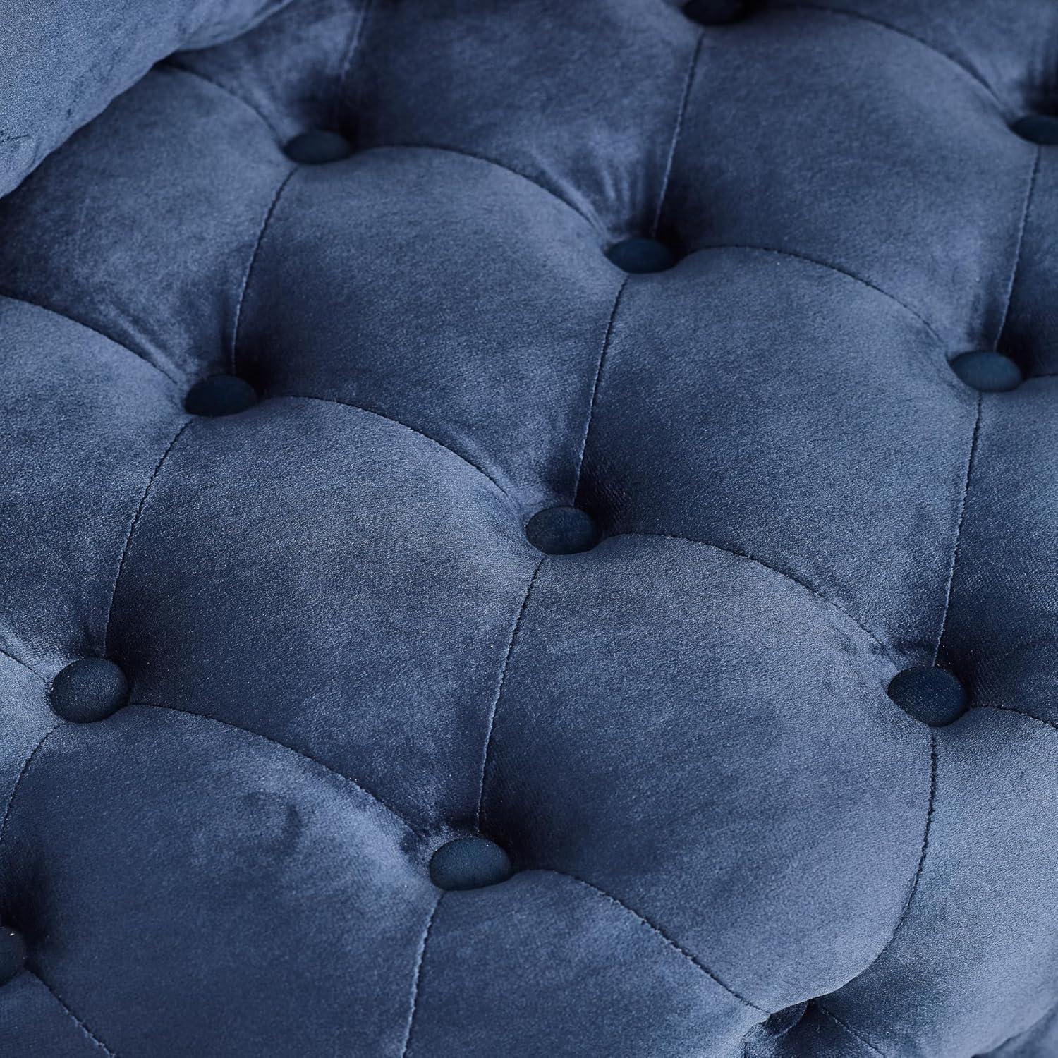 Velvet Upholstered Swivel Chair with 4 Universal Caster Wheels, Wooden Button Tufted Design Single Sofa Chair with 3 Pillows for Apartment, Office, Living Room & Bedroom (Blue)