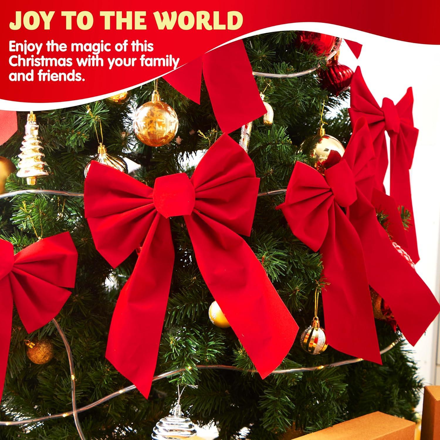 JOYFY 12pcs Christmas Red Velvet Bow Decoration for Christmas Party