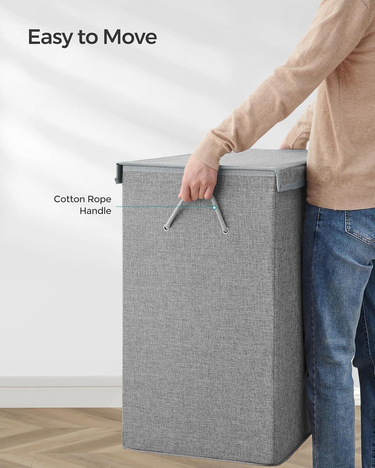 SONGMICS 142L Laundry Hamper with Lid & Removable Fabric Bag Laundry Basket with Handles for Closet Laundry Room Bedroom Bathroom Gray