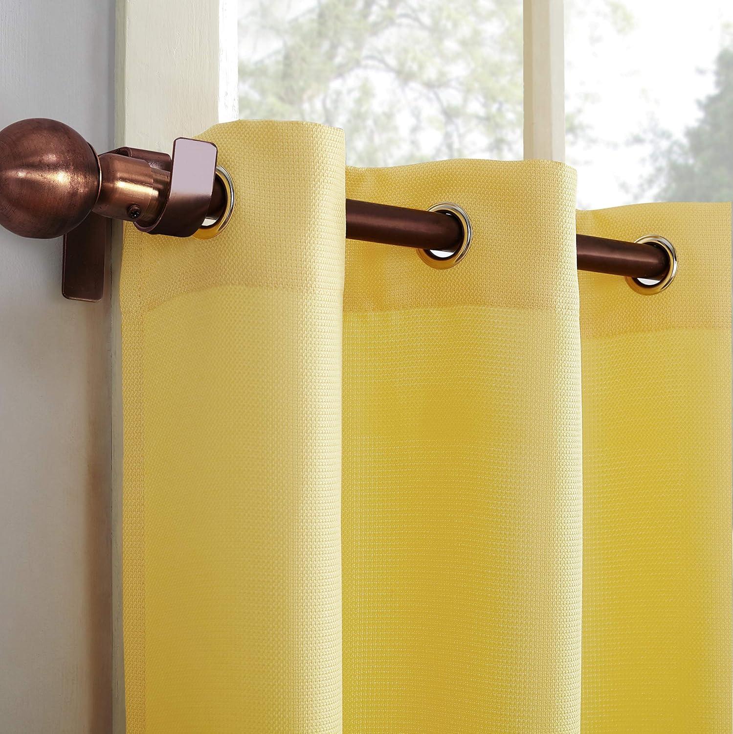 2pc 56"x24" No. 918 Semi-Sheer Montego Casual Textured Grommet Kitchen Curtain Tier Pair Yellow: 24 Inch Kitchen Window Curtains