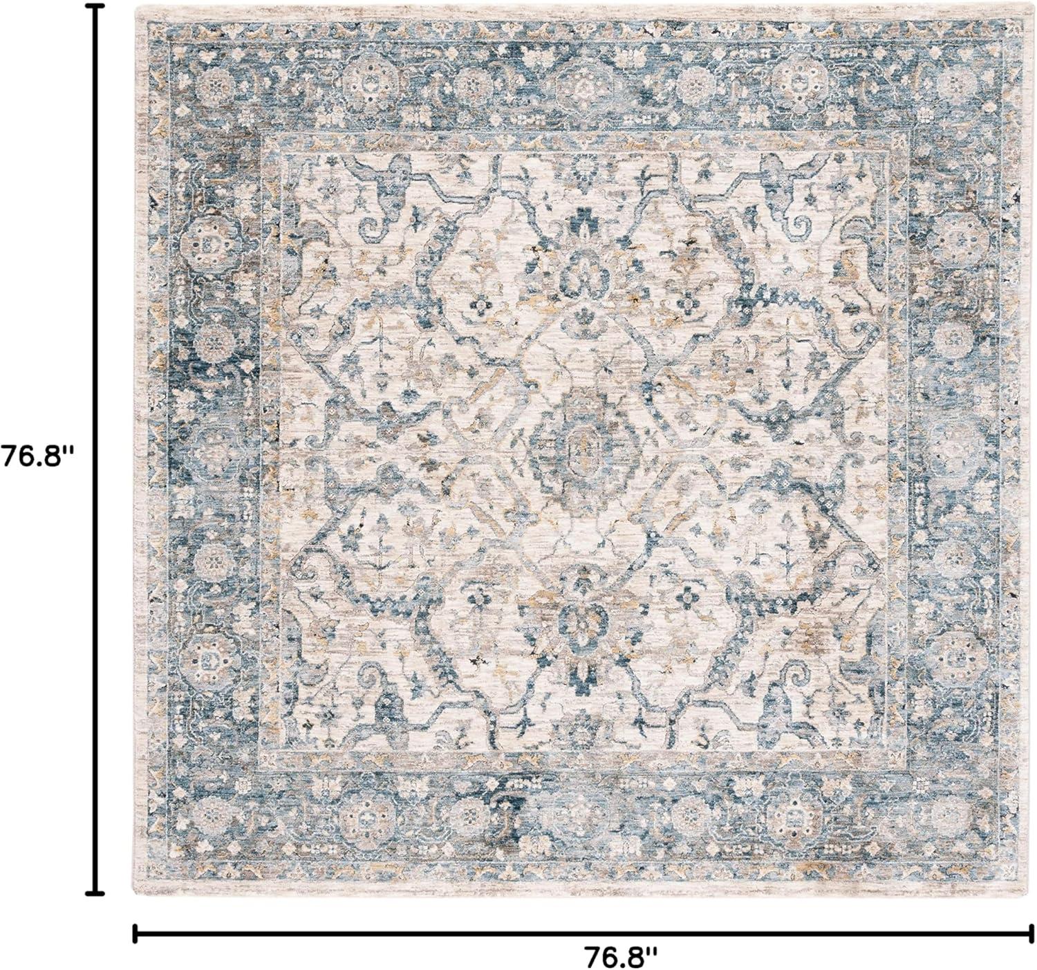 Valencia VAL566 Power Loomed Area Rug - Ivory/Blue - 6'4"x6'4"Square - Safavieh.