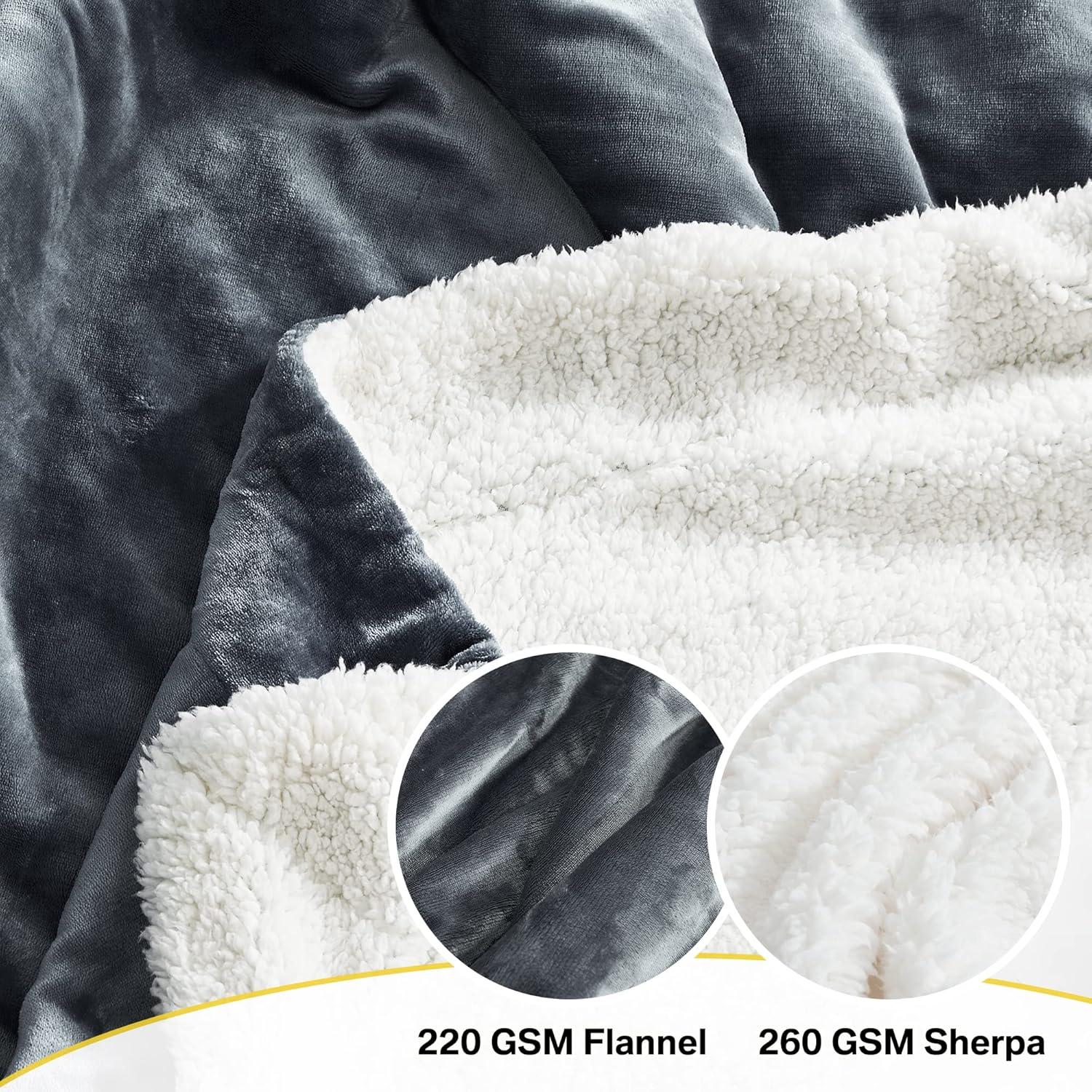 Dark Grey Reversible Sherpa Fleece Throw Blanket