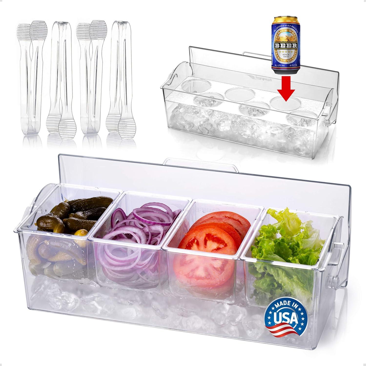 Clear 4-Compartment Ice Chilled Condiment Server Caddy