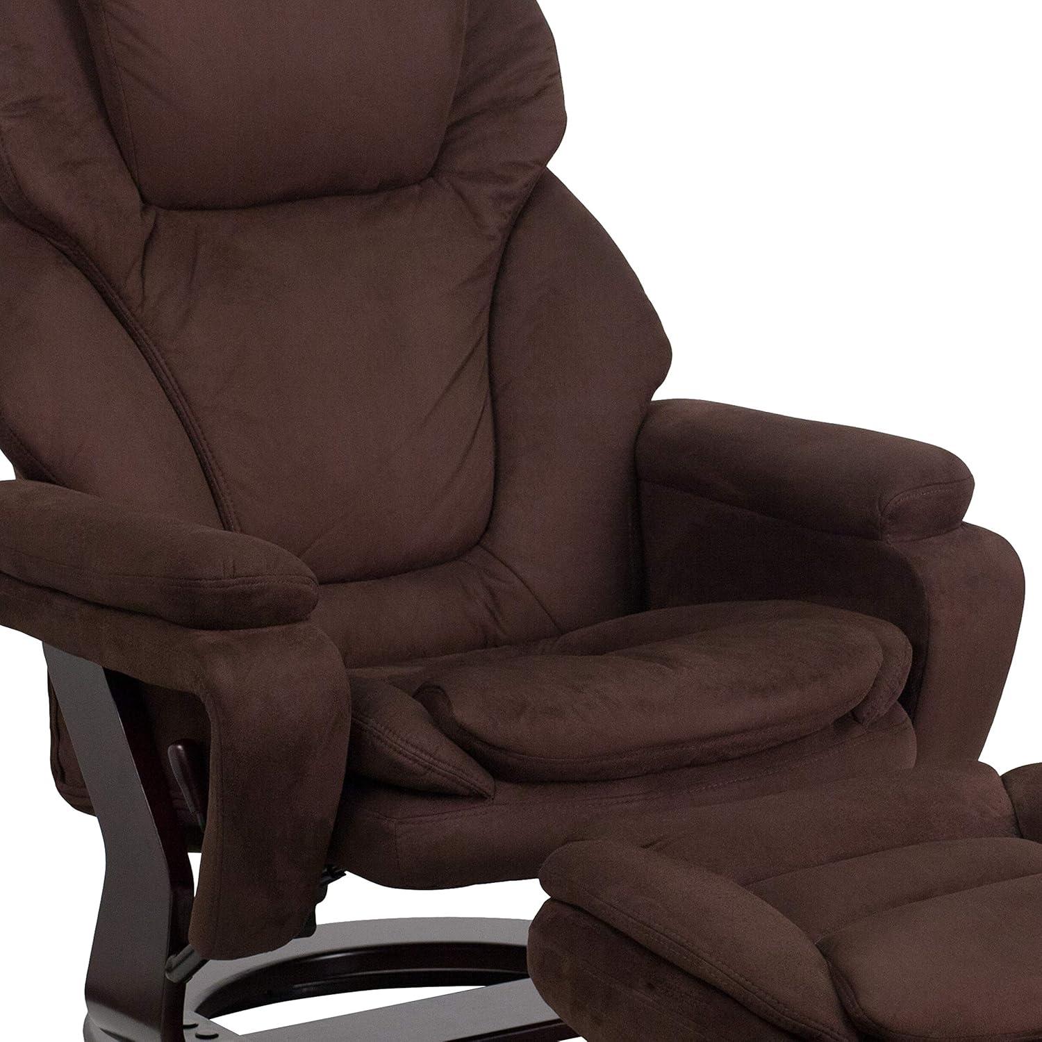 Brown Microfiber Swivel Recliner with Wood Base