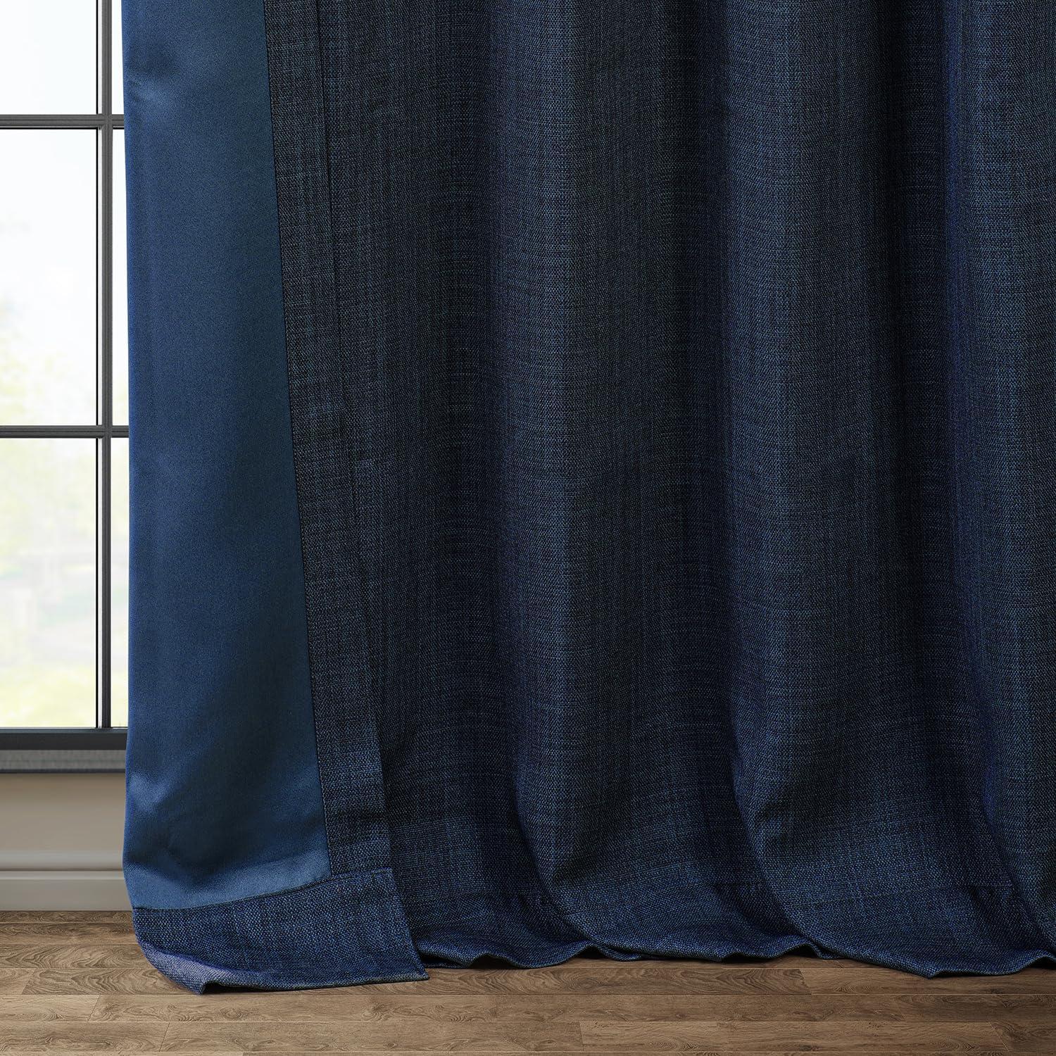 Indigo Faux Linen Room Darkening Curtain (1 Panel), Indigo, 50W X 84L