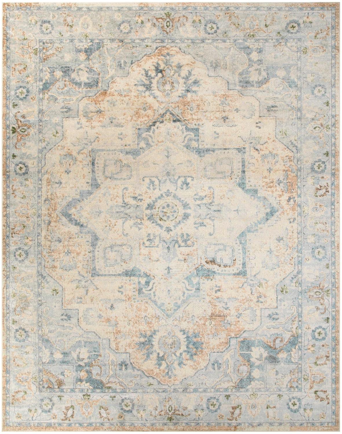 Nourison Astra Machine Washable 9' x 12' Beige Blue Vintage Indoor Flatweave Rug