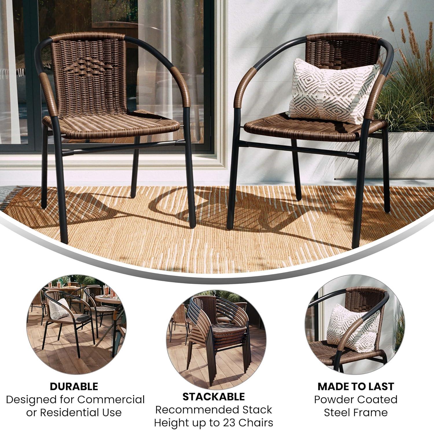 Emma and Oliver 2 Pack Rattan Indoor-Outdoor Restaurant Stack Chair with Curved Back