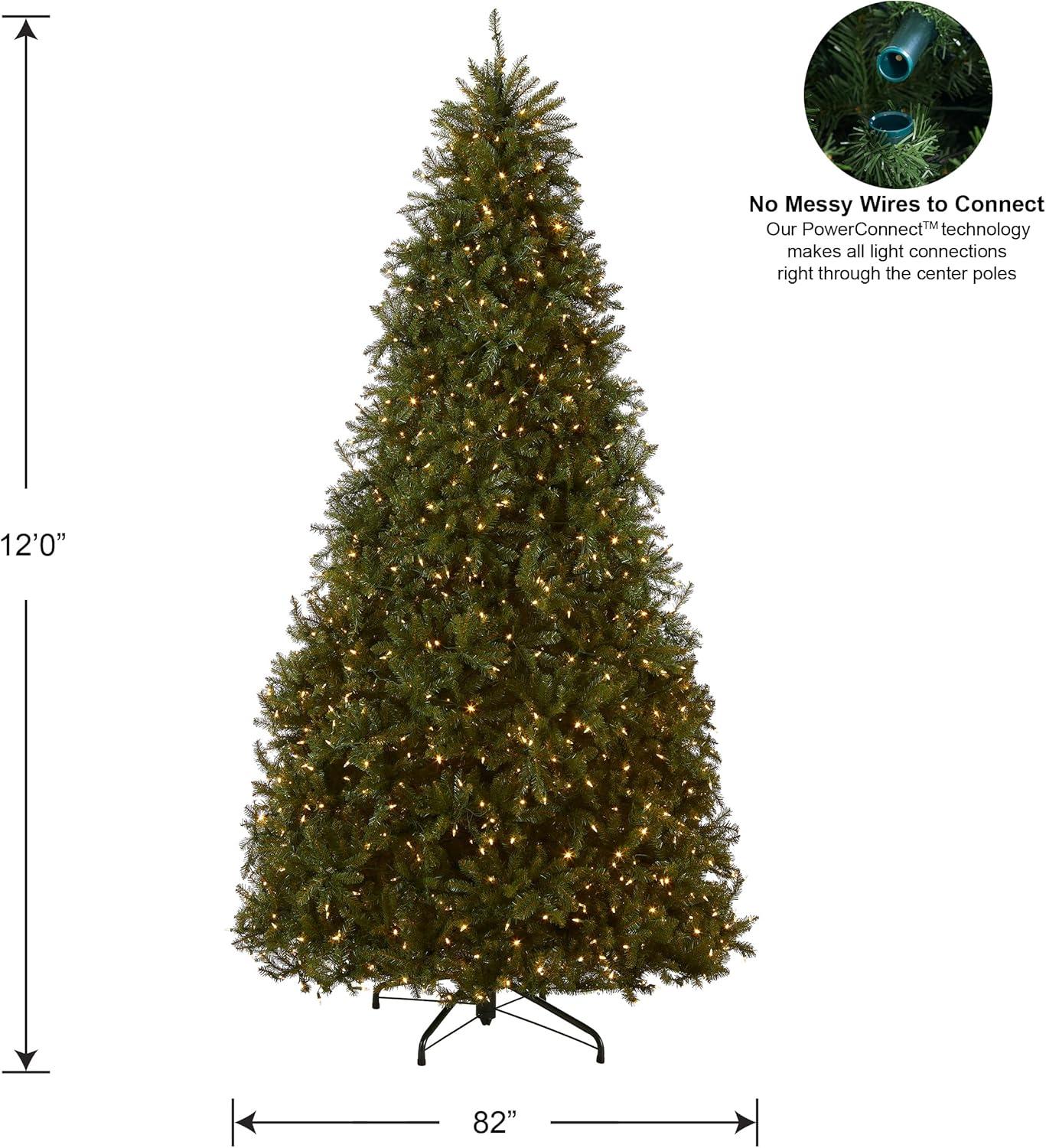 12ft National Christmas Tree Company Pre-Lit Dunhill Fir Full Artificial Christmas Tree with 1200 Dual Color LED Lights & Powerconnect