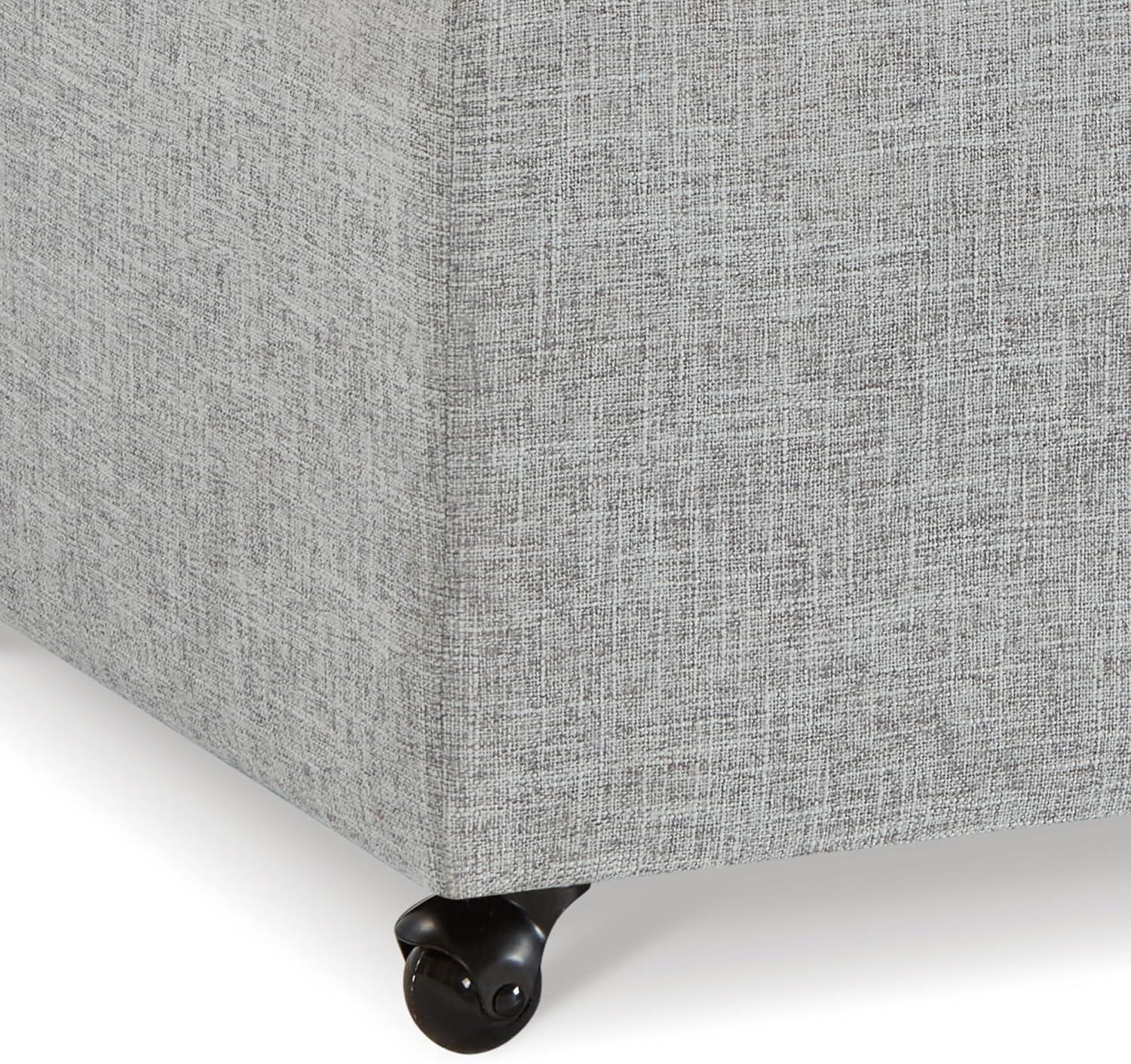 Dark Gray Faux Leather Storage Ottoman Bench with Wheels