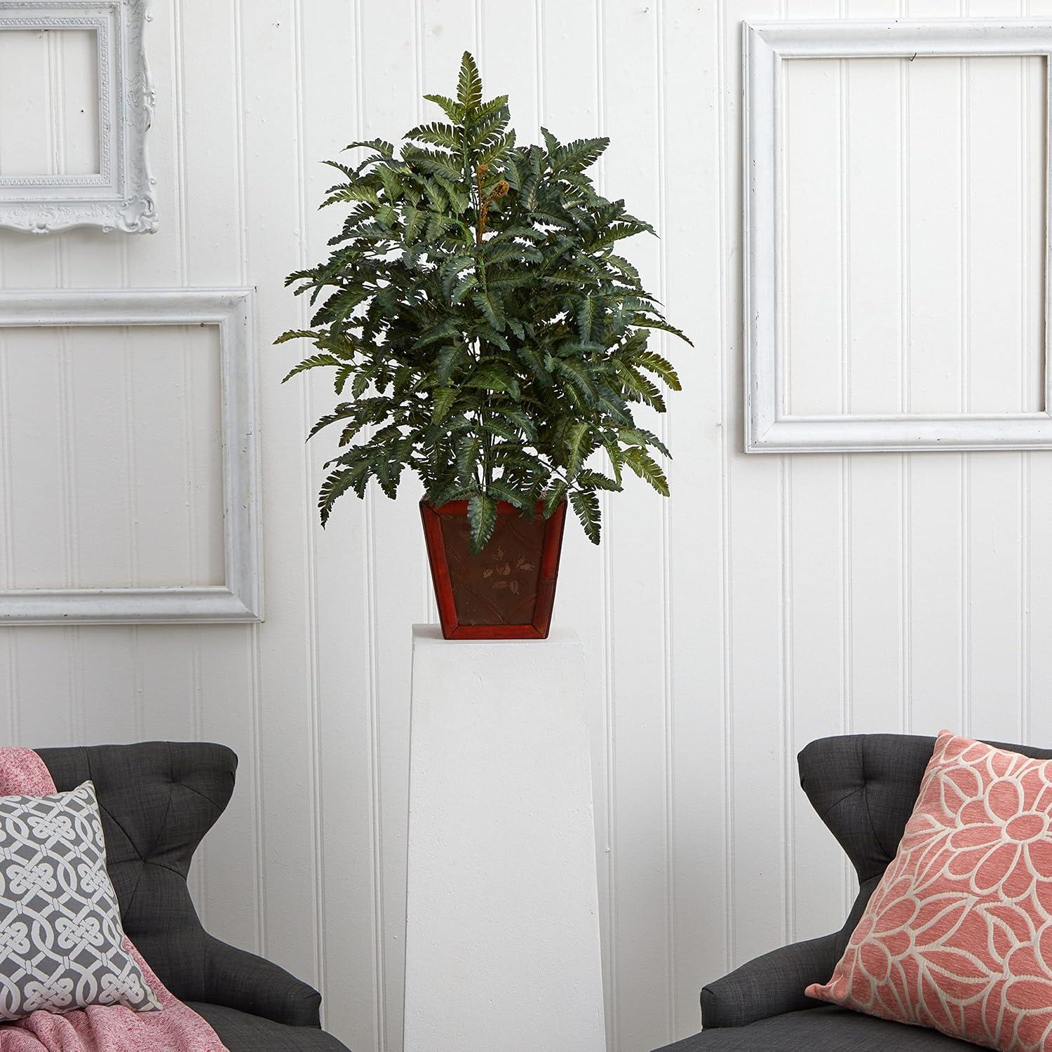 Nearly Natural 32-in Bracken Fern in Wooden Planter