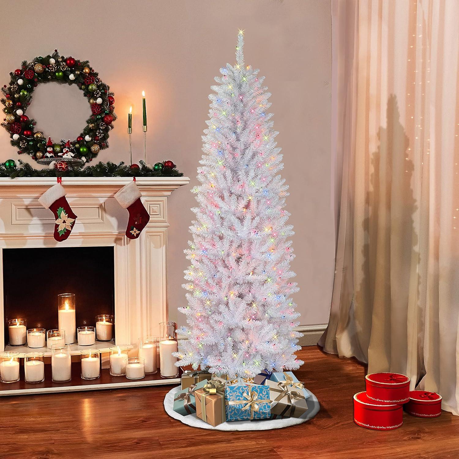 6.5' White Fir Artificial Christmas Tree with Multi-Color Lights