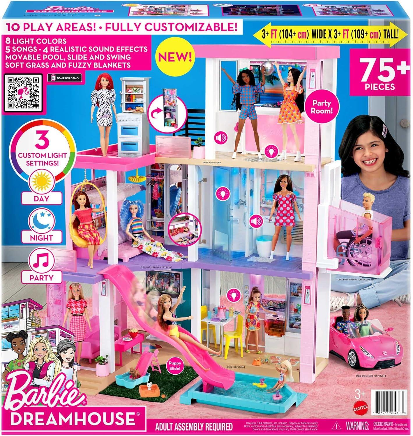 Barbie DreamHouse Playset with 10 Play Areas, 75+ Furniture & Accessories, Lights & Sounds