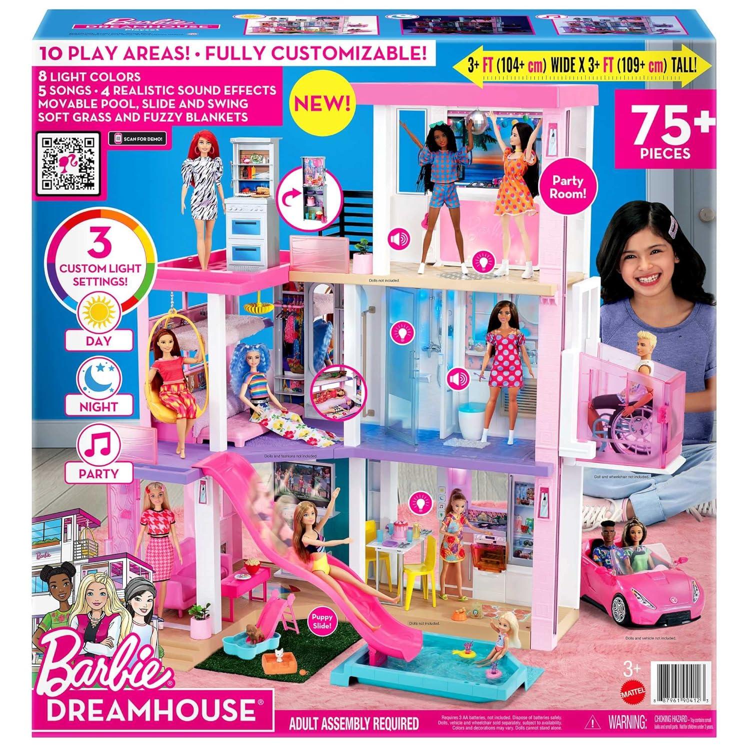 Barbie DreamHouse Playset with 10 Play Areas, 75+ Furniture & Accessories, Lights & Sounds