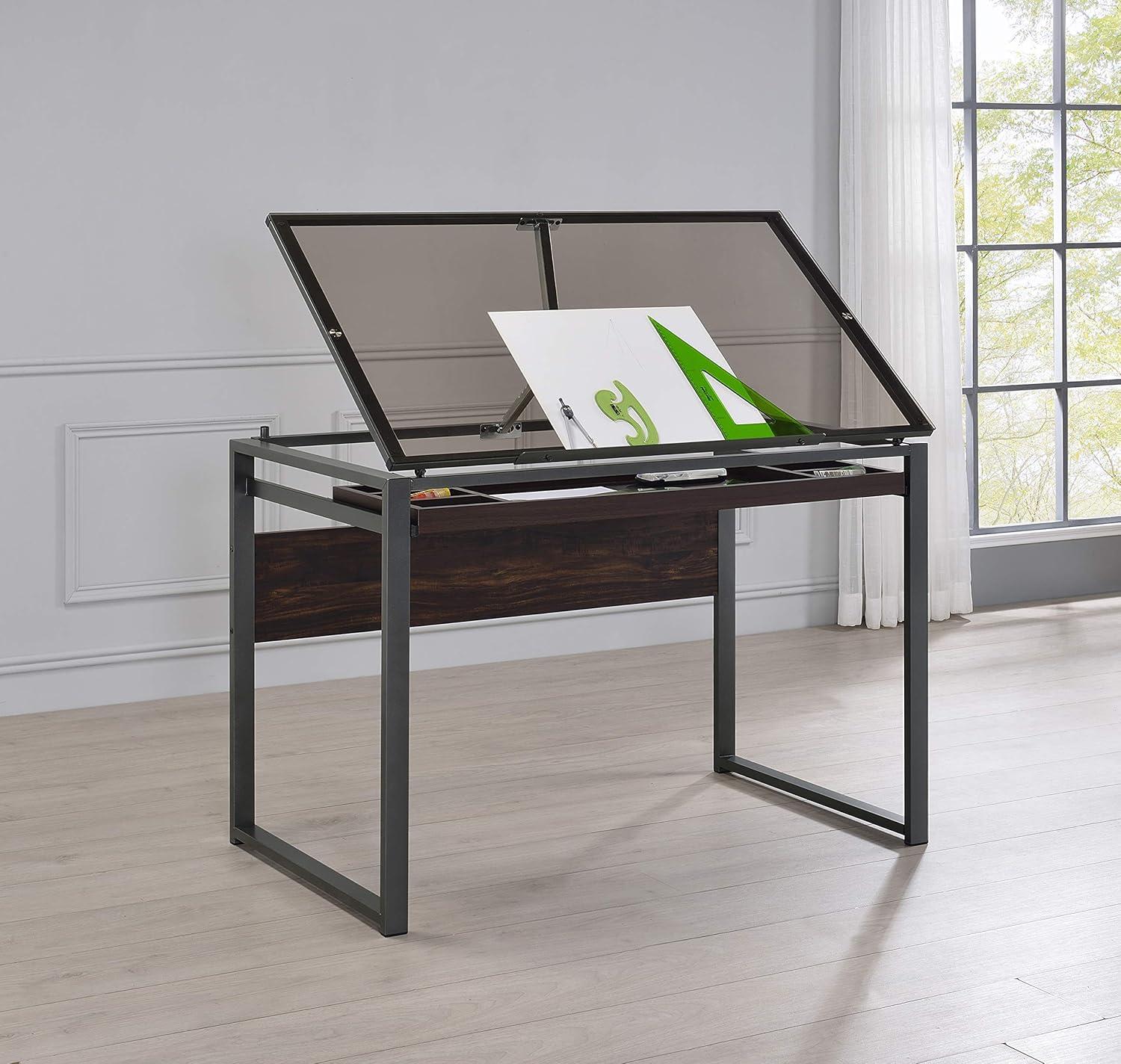Pantano Glass Top Drafting Desk with Organizer Drawer Gunmetal - Coaster