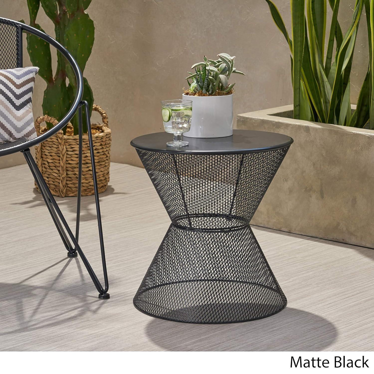 Noble House Nevada Outdoor Iron Side Table in Matte Black