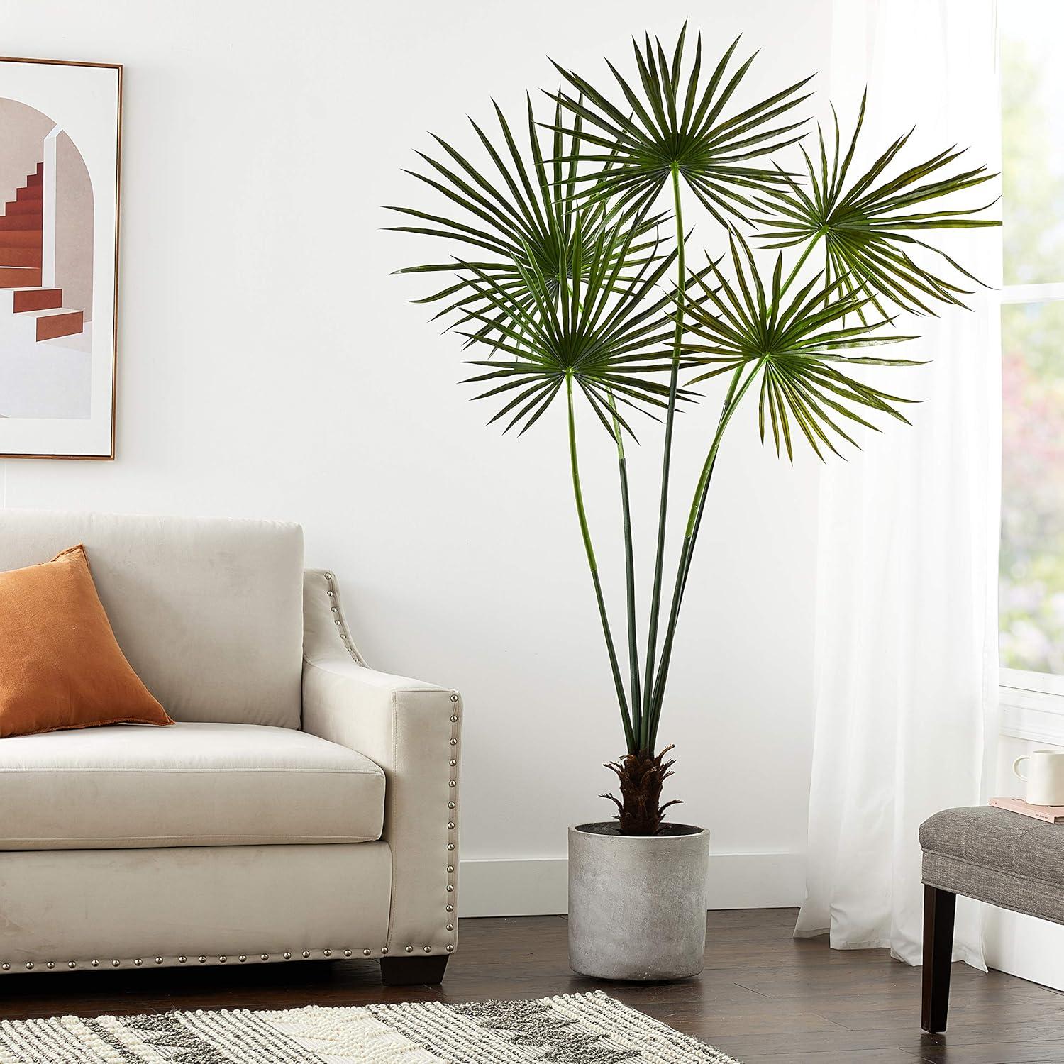 Tropical Majesty 7ft UV Resistant Silk Fan Palm Tree in Decorative Pot