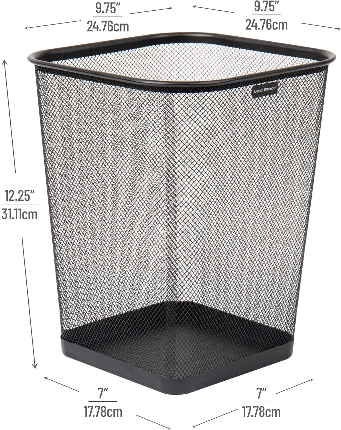 Mesh Trash Can, Waste Paper Basket, Square, Office, Metal Mesh, 9.75"L x 9.75"W x 12.25"H, 2-Pack