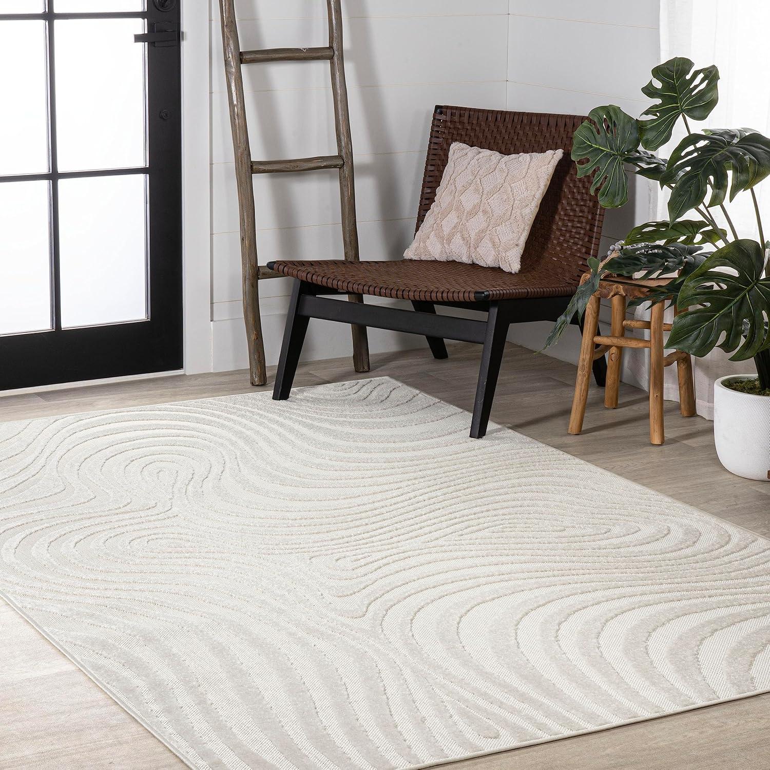 Scandinavian Groovy Stripes Light Blue/Ivory Washable Rug 5' x 8'