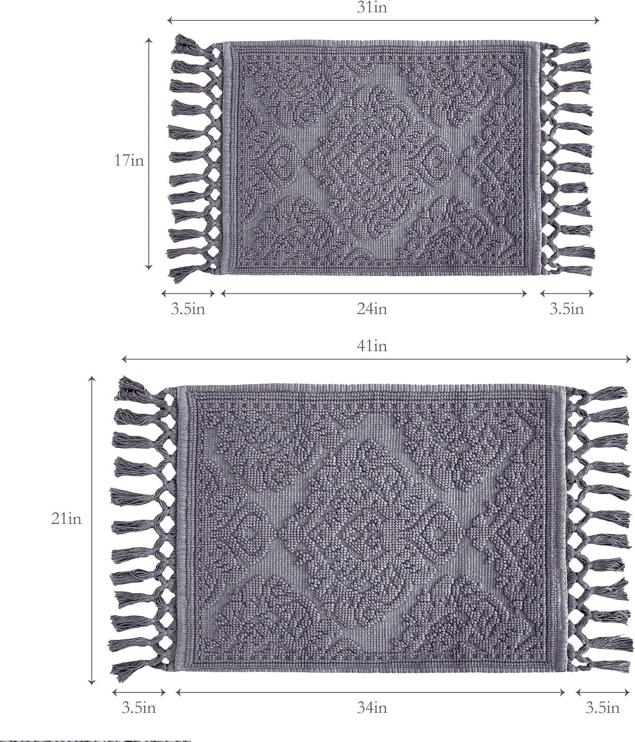 Jean Pierre Ricardo Cotton Fringe 2-Piece Bath Rug Set, Dark Grey