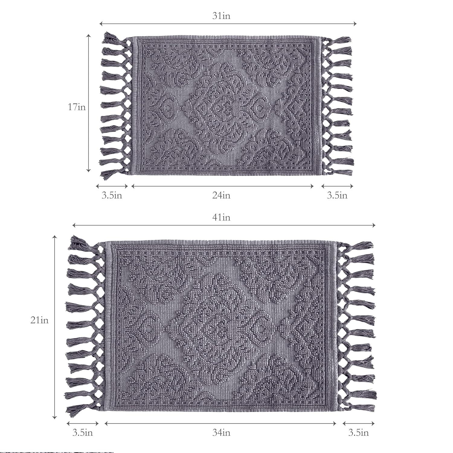 Jean Pierre Ricardo Cotton Fringe 2-Piece Bath Rug Set, Dark Grey