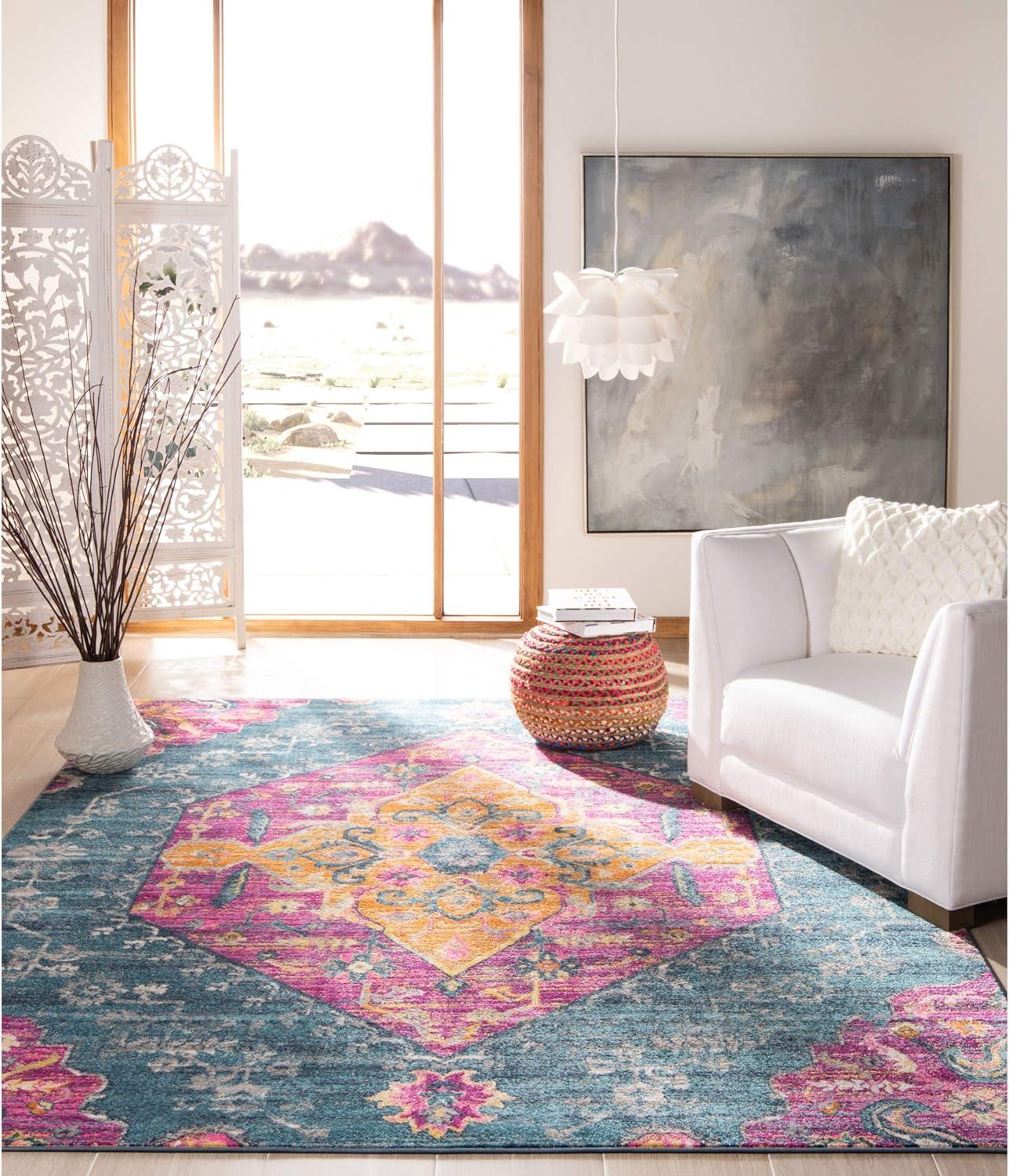 Metro-Mod Chic Blue Square Synthetic Area Rug - 6'7" Hand-knotted