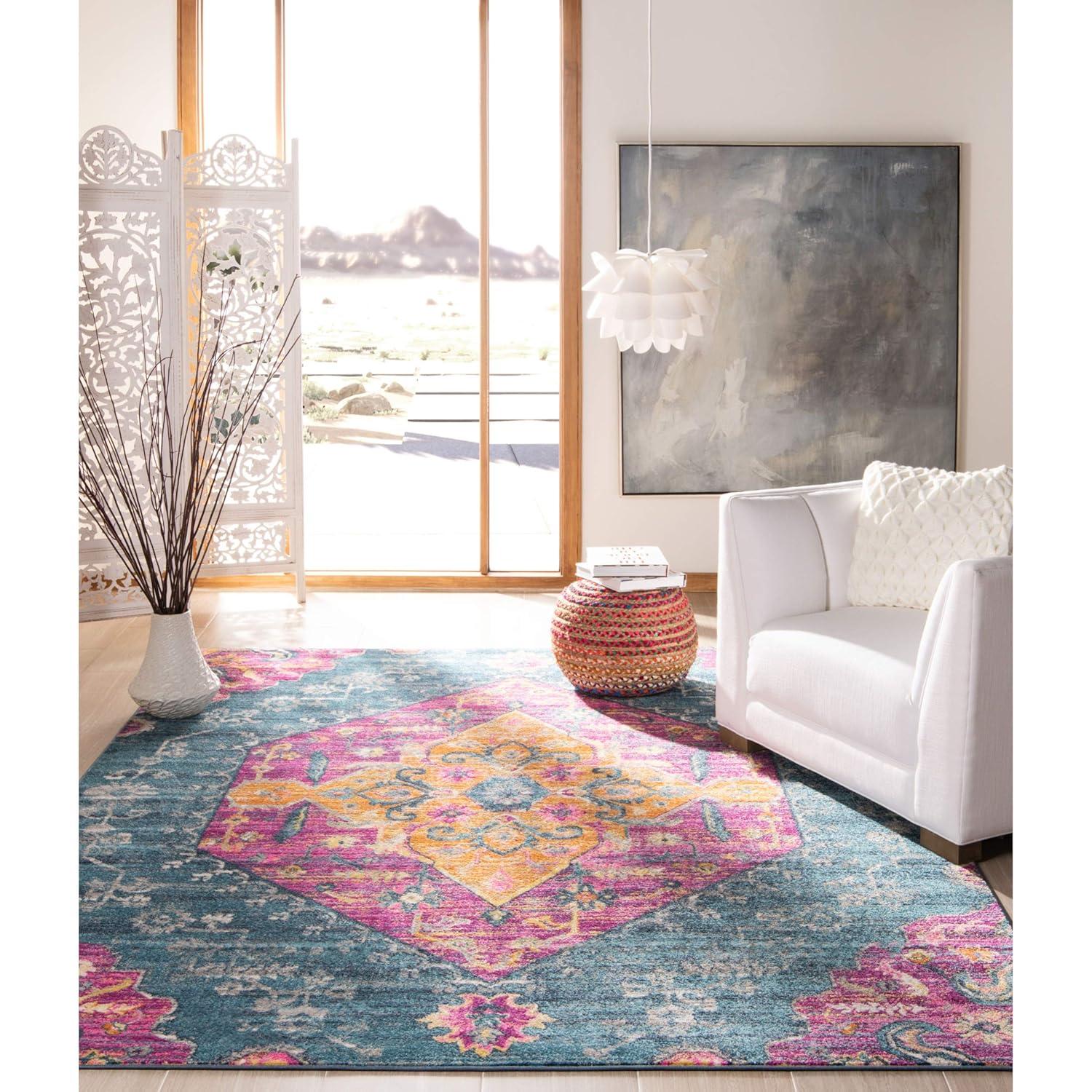 Madison MAD119 Power Loomed Indoor Area Rug - Blue/Fuchsia - 6'7"x6'7" - Safavieh.