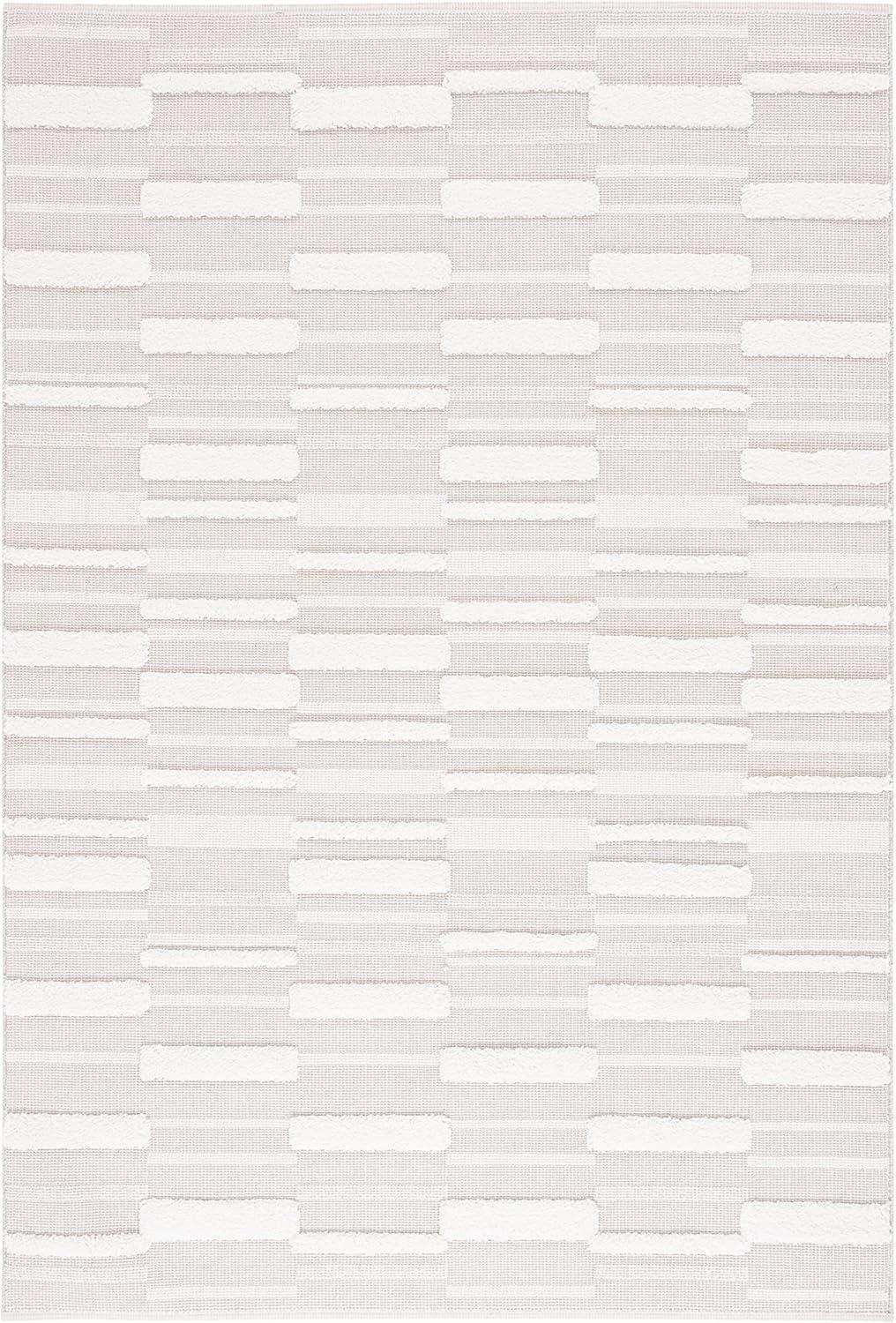 Ivory Geometric Soft Synthetic 4' x 6' Area Rug