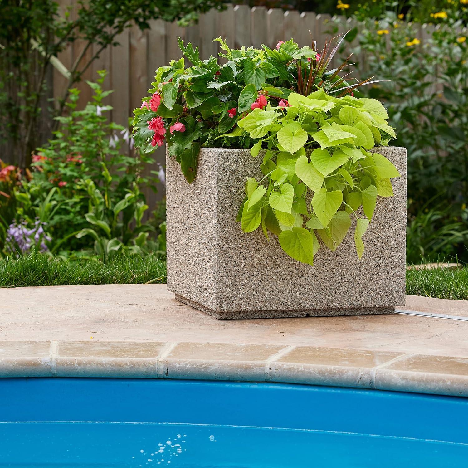 23'' Sandstone Granite Composite Square Outdoor Planter