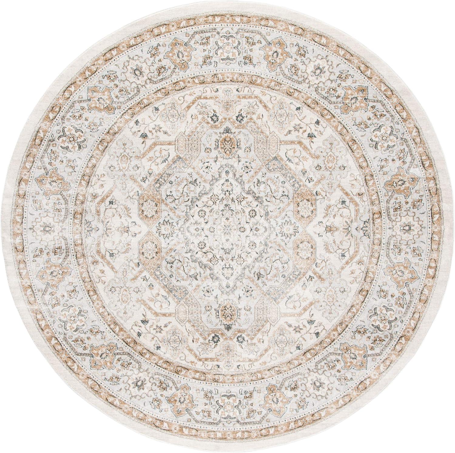 Isabella ISA916 Power Loomed Area Rug - Cream/Beige - 8' Round - Safavieh
