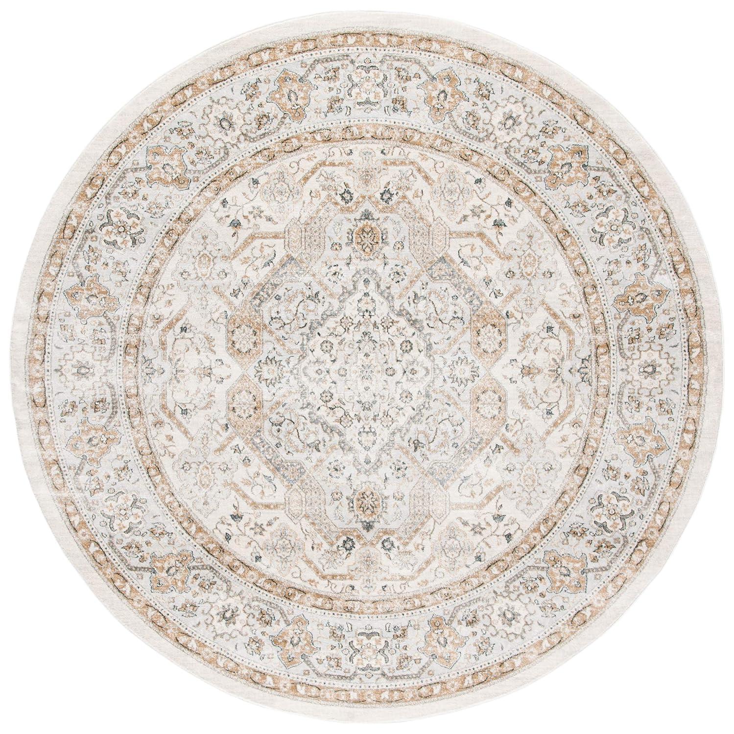Isabella ISA916 Power Loomed Area Rug - Cream/Beige - 8' Round - Safavieh