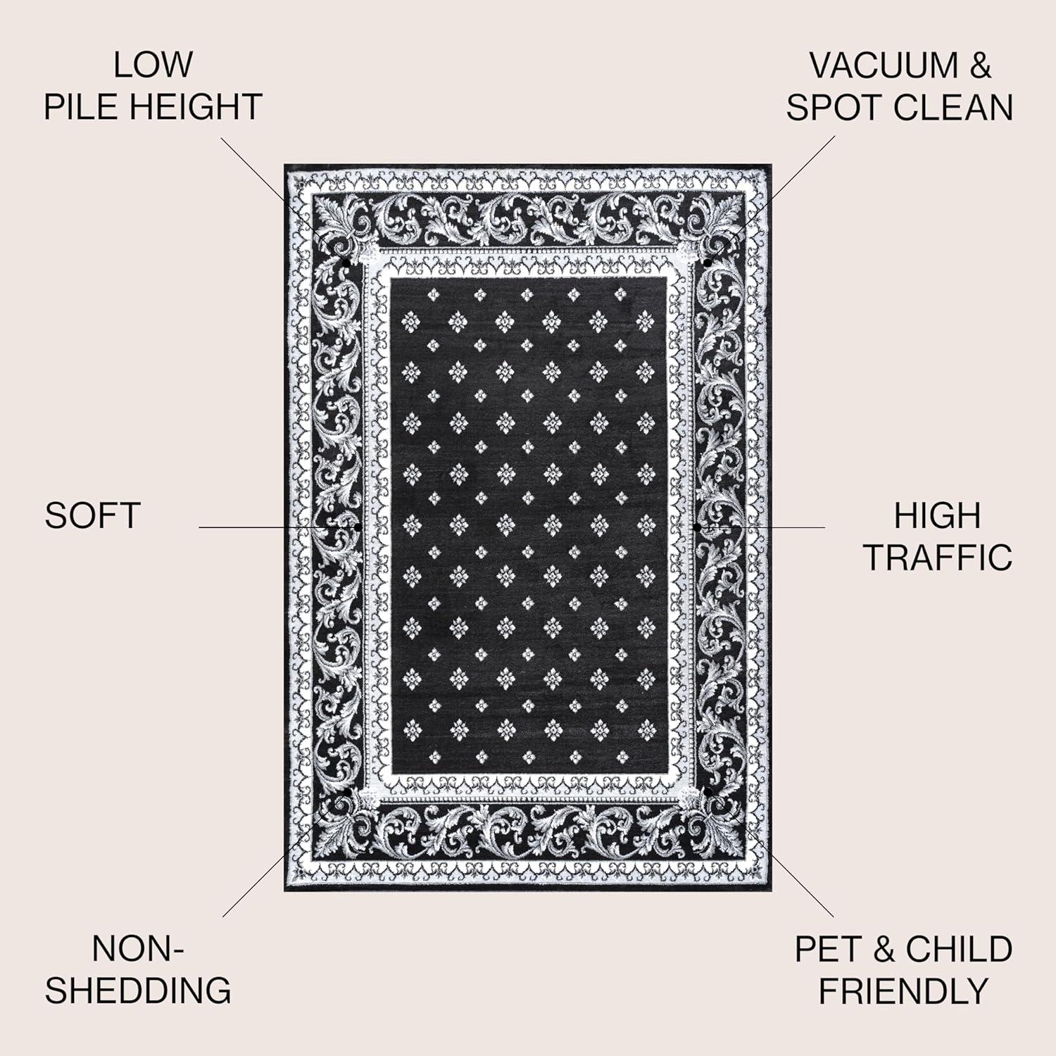 3'x 5' Acanthus French Border Area Rug, Black/Gray - JONATHAN Y