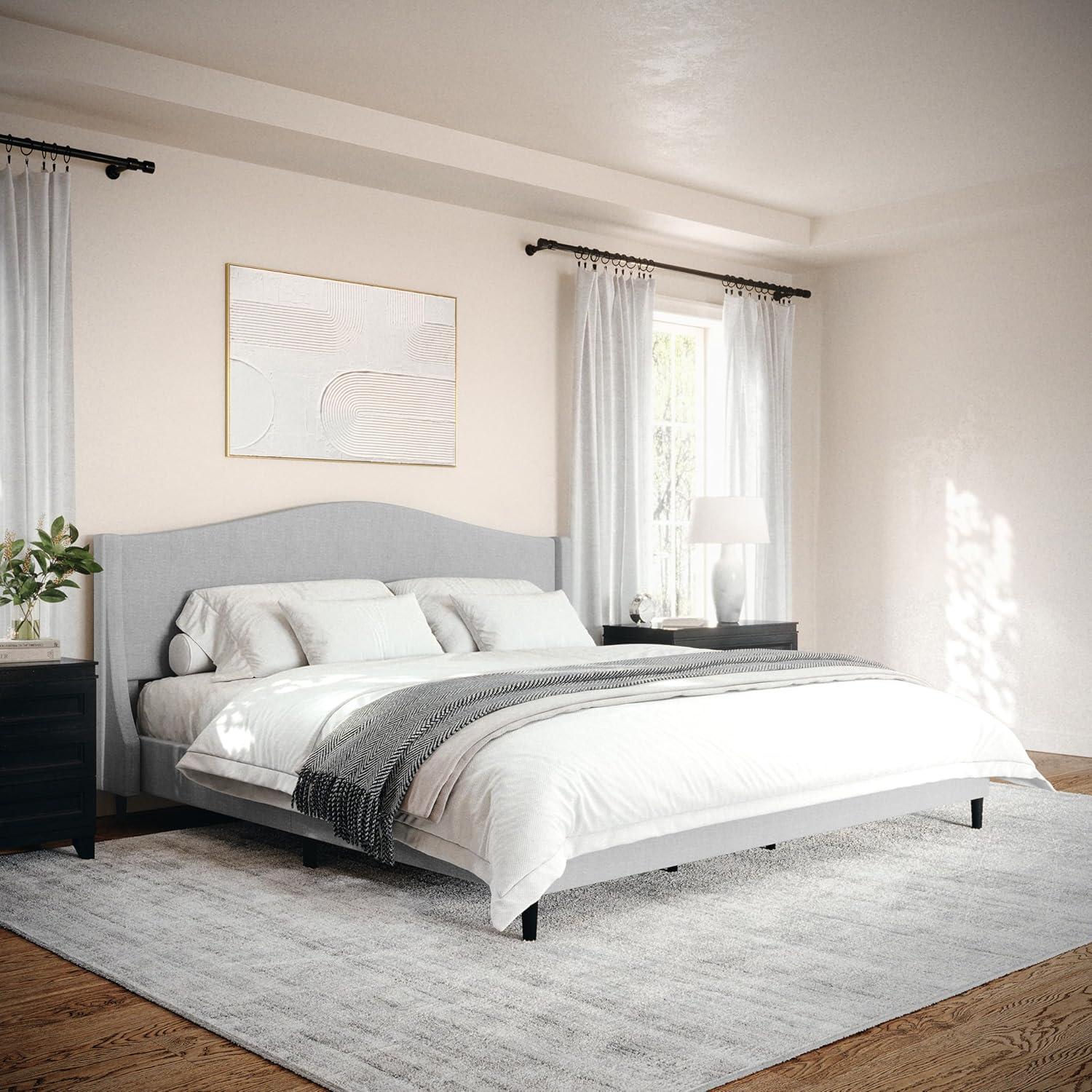 Martha Stewart Amelia Upholstered Platform Bed With Curved Headboard