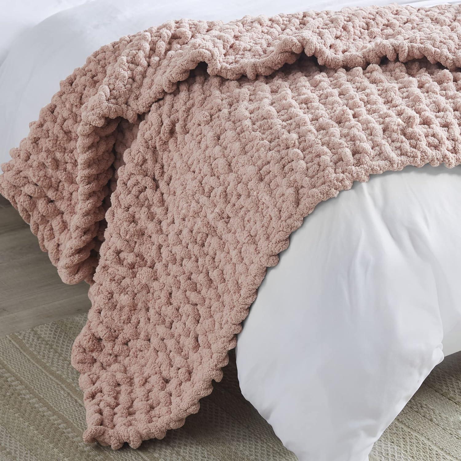 Blush Chenille Luxurious Chunky Knit 50"x60" Throw Blanket