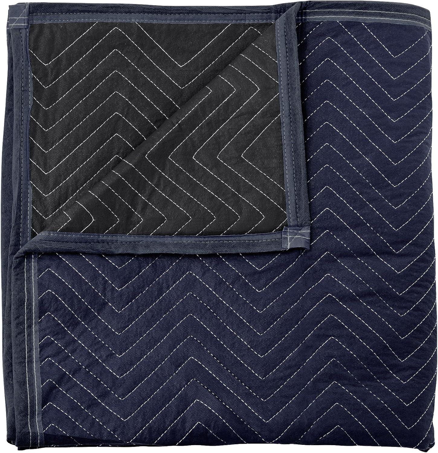 Navy Blue and Black Heavyweight Quilted Moving Blankets, 80" x 72"