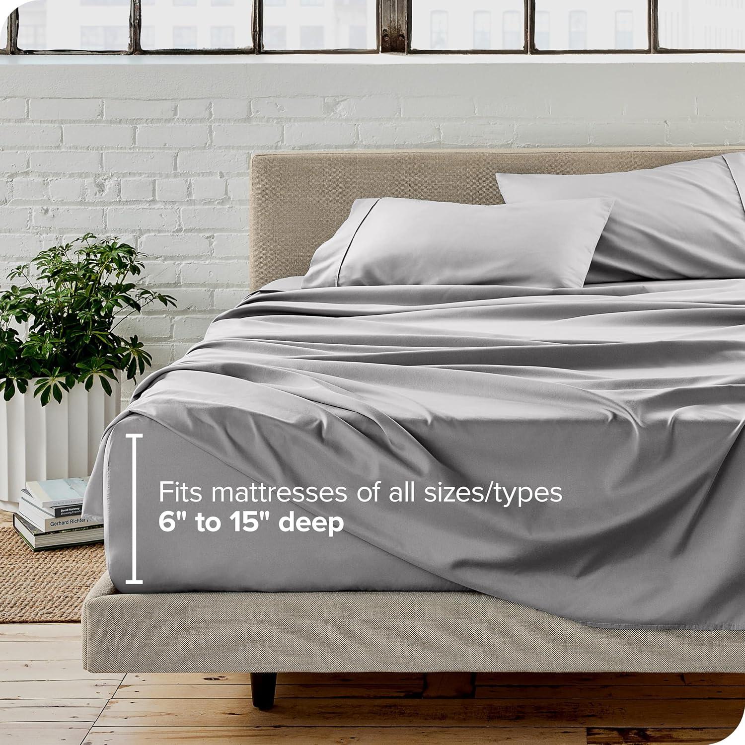 California King Light Grey 4 Piece Ultra-Soft Double Brushed Sheet Set by Bare Home