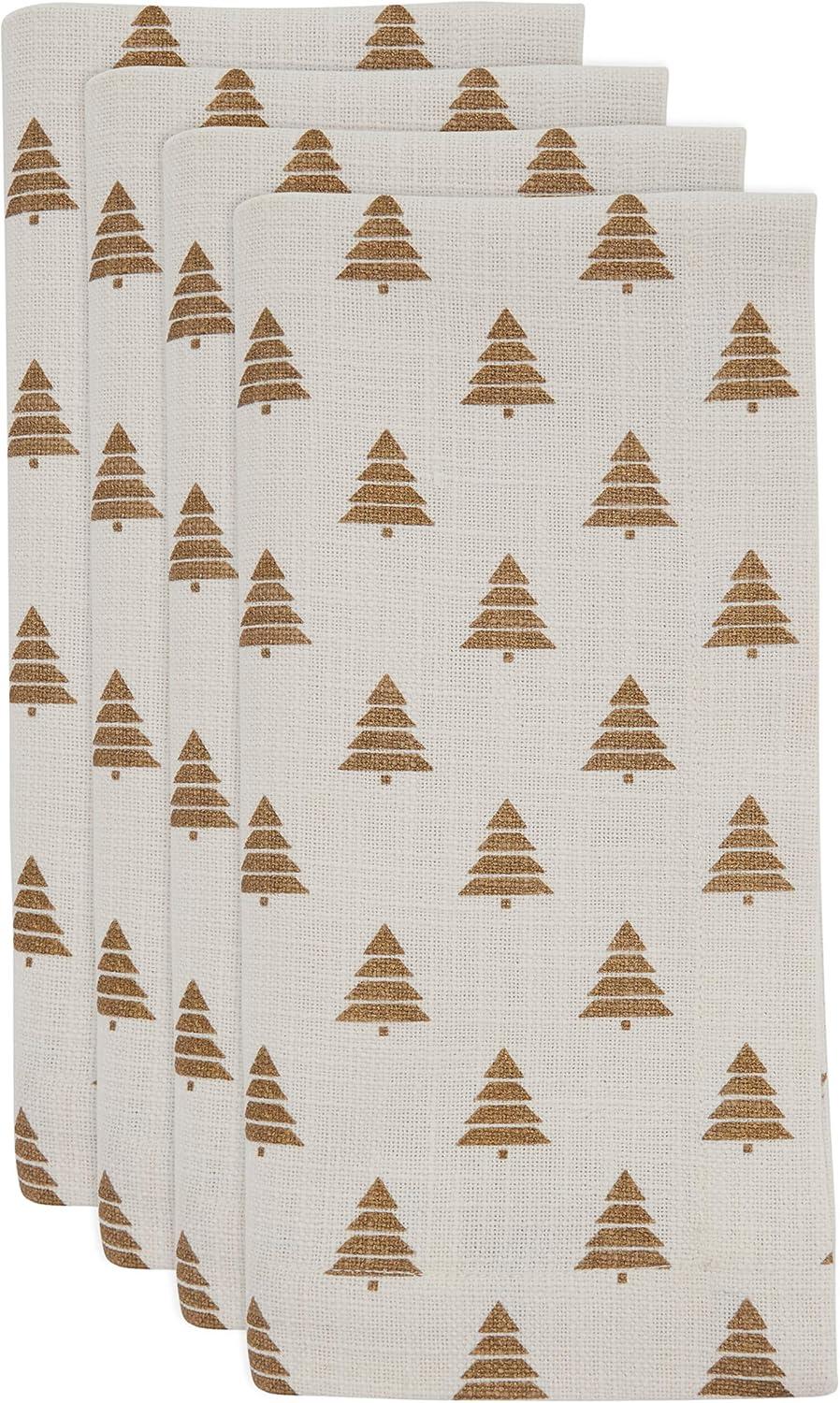 Saro Lifestyle Christmas Trees Napkin, 20" Square, Gold (Set of 4)