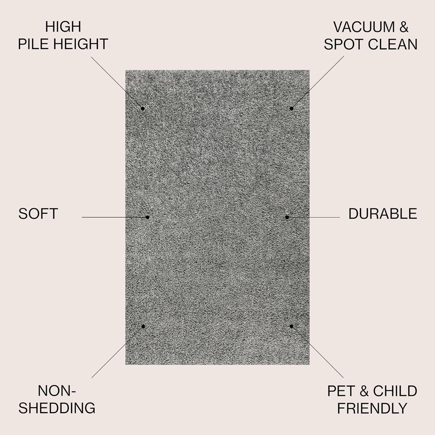 3'x5' Mercer Shag Plush Area Rug, Charcoal - JONATHAN Y