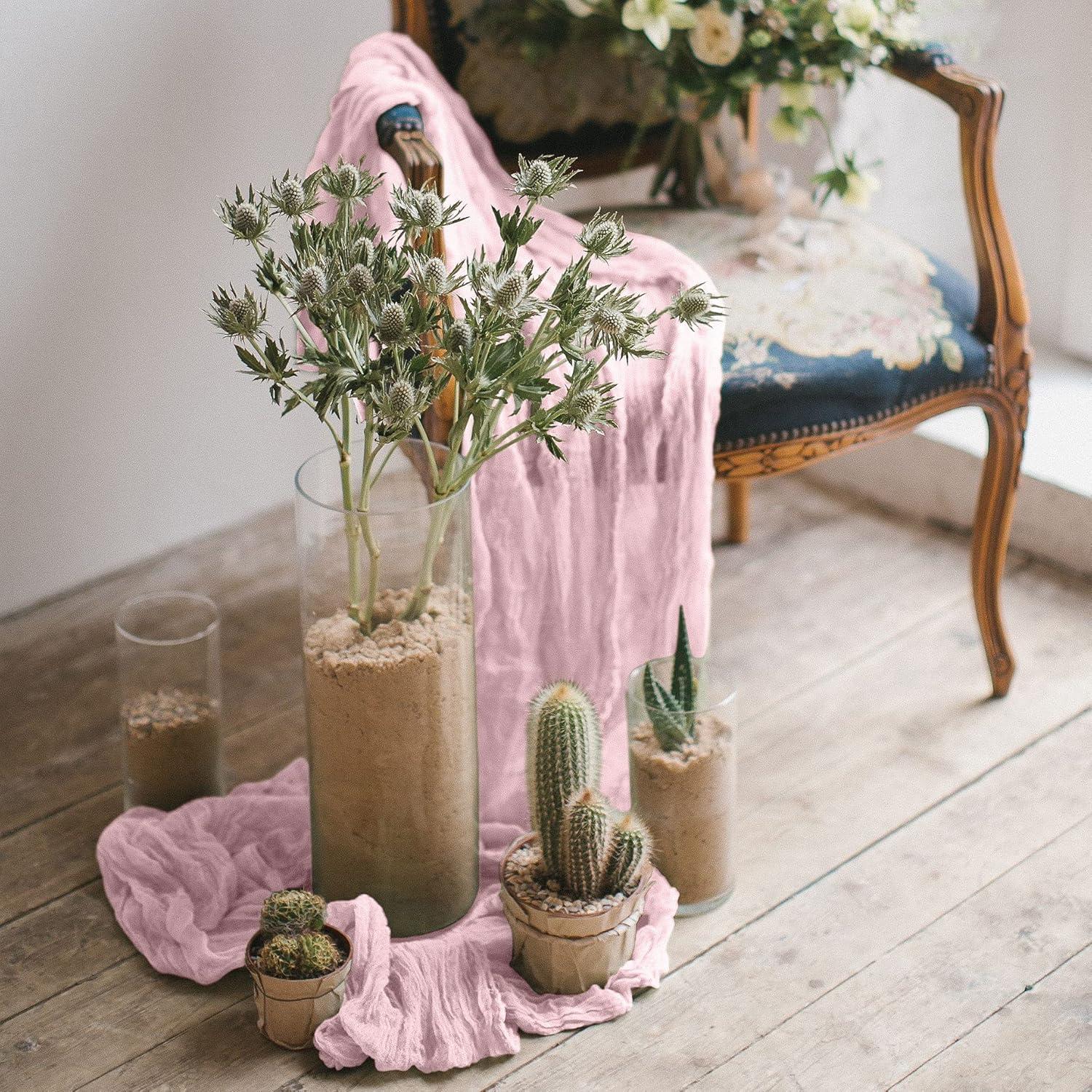 Mint Green Cheesecloth Table Runner 6 Pack 35" Boho Gauze Runner 120 inches Long Tablecloth Runner Rustic Sheer Fabric Bulk for Baby Shower Wedding Bridal Birthday Party Table Decorations