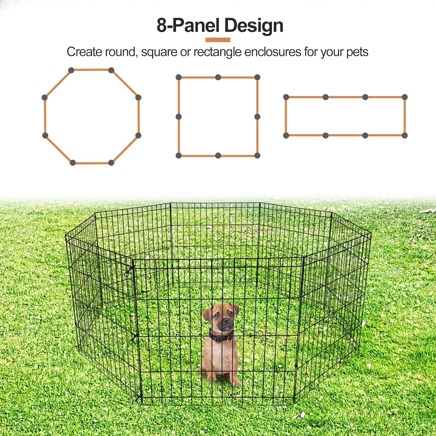 Foldable Black Metal 24-Inch Pet Playpen for Small Animals