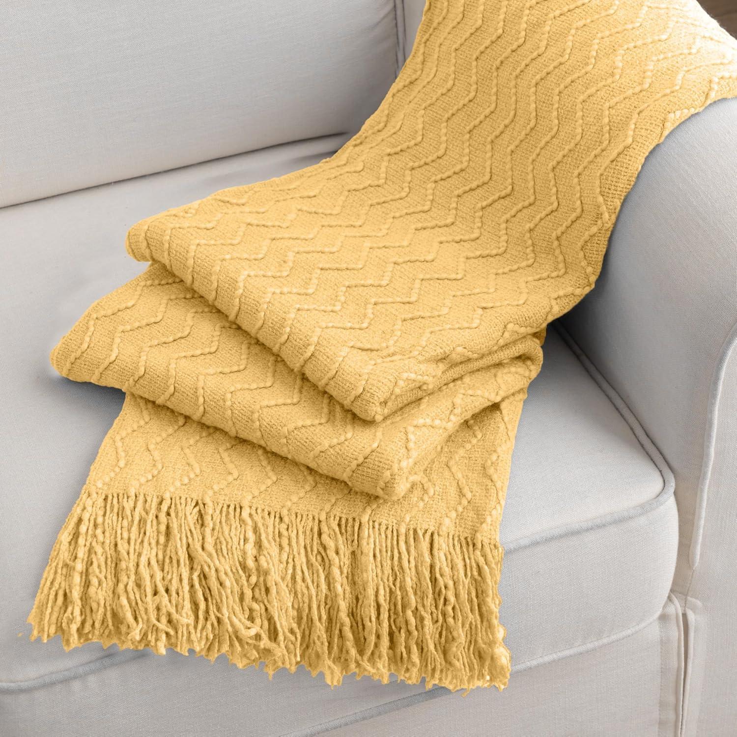 Battilo Yellow Throw Blanket Acrylic Decor Throws,Spring Decorative Knitted Blanket, Housewarming Gifts,50"x60", Mustard