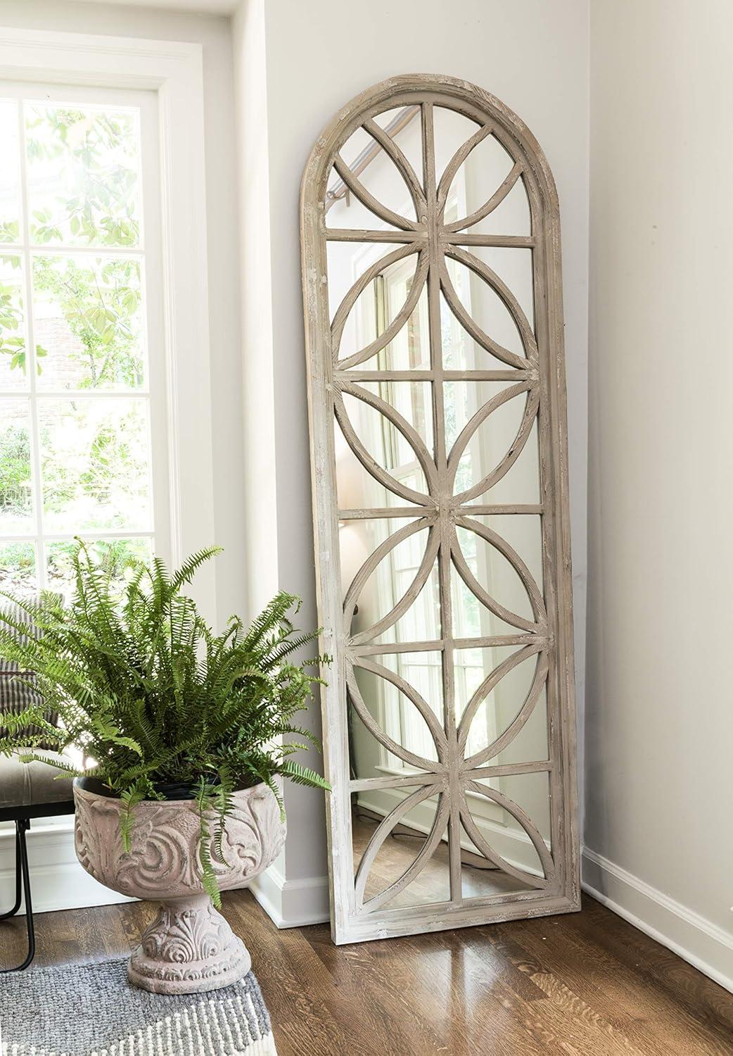 Creative Co-Op Arched Wood Framed Mirror with Petal Design, Natural