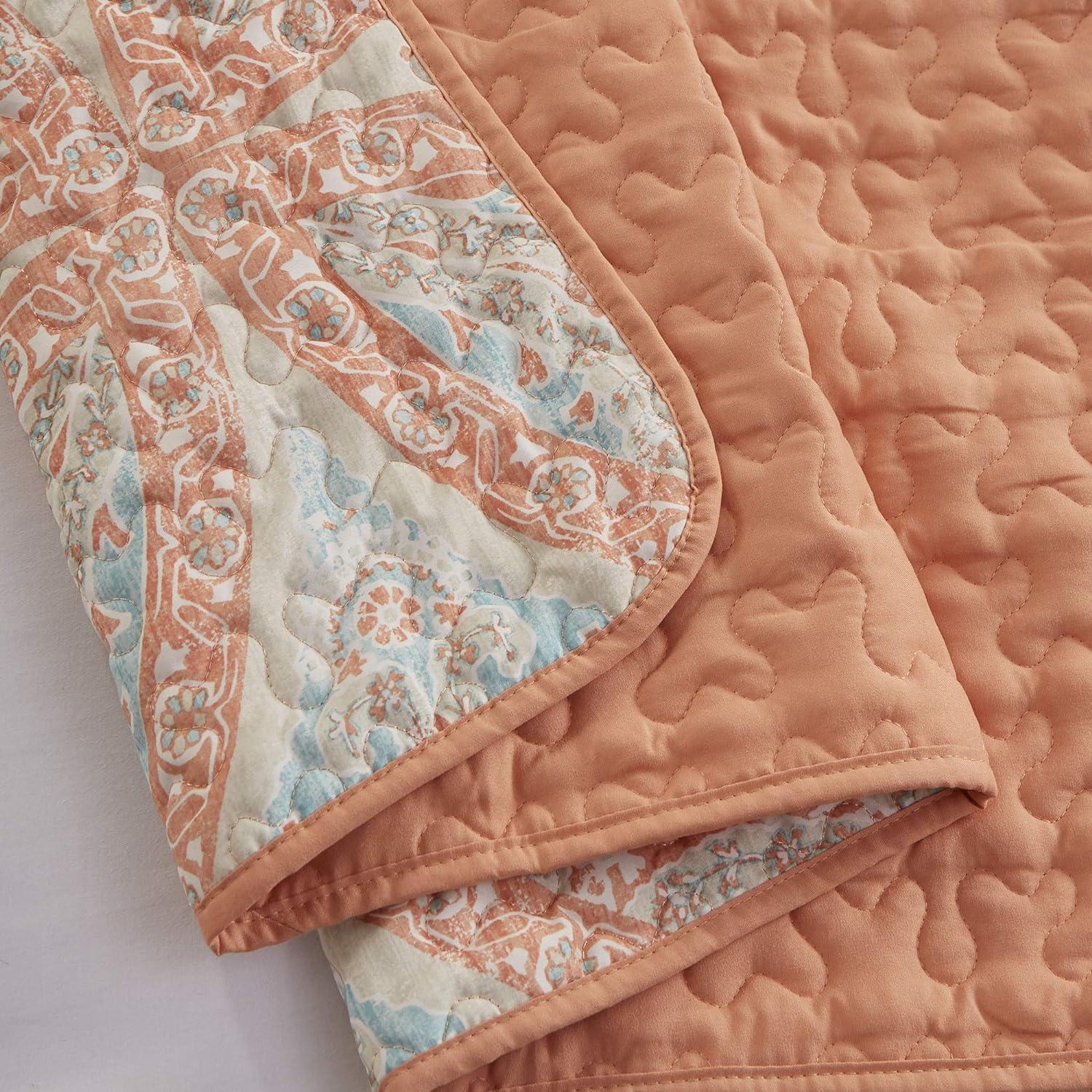 Gloria Damask Coral Reversible Microfiber Quilt Set Full