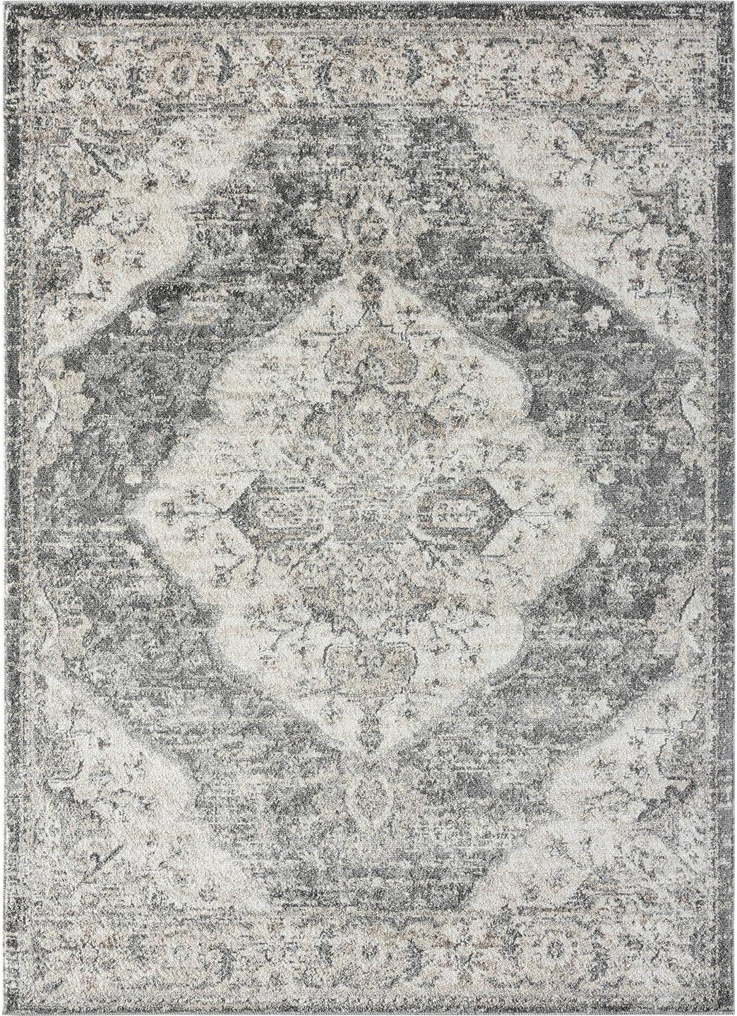 Gray 9' x 12' Synthetic Oriental Area Rug