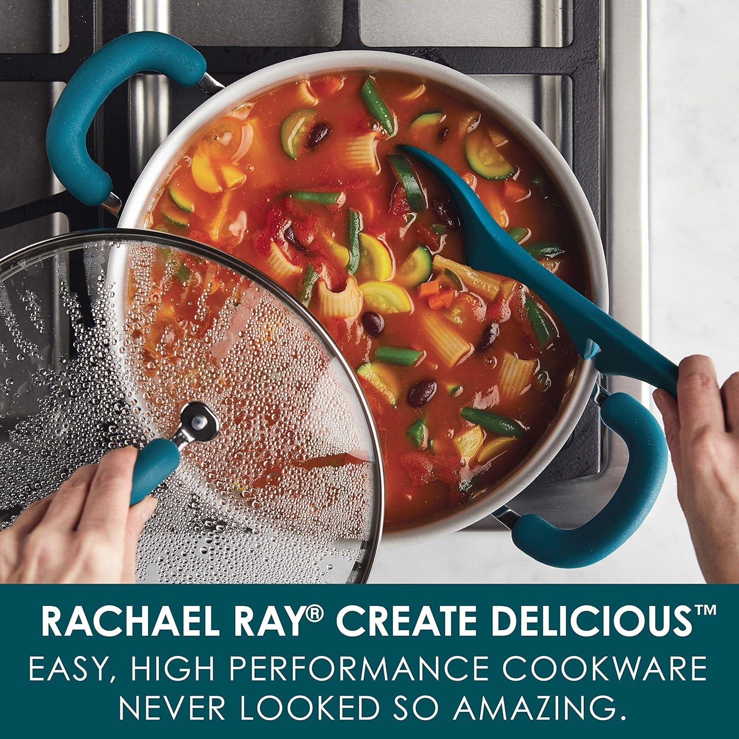 Rachael Ray Create Delicious 6 Qt Aluminum Nonstick Stockpot, Teal Shimmer