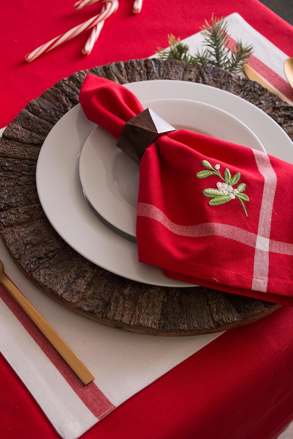 Red Embroidered Mistletoe Cotton Napkins Set of 6