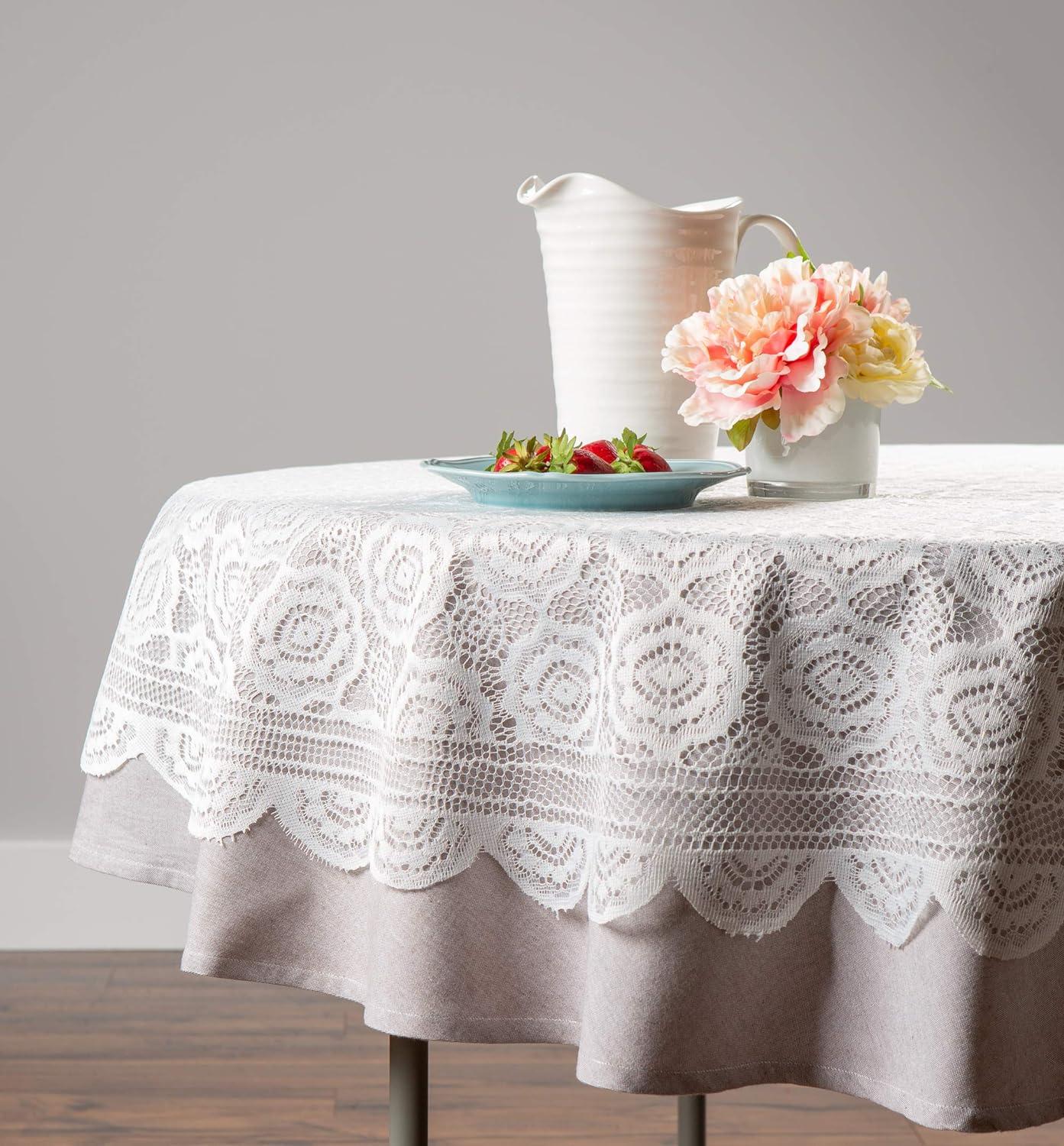 White Floral Polyester Lace Tablecloth 63 Round