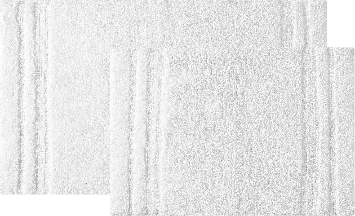 Vera Wang Eden Plush Pile Solid Reversible Cotton White 2 Piece Bath Rug Set