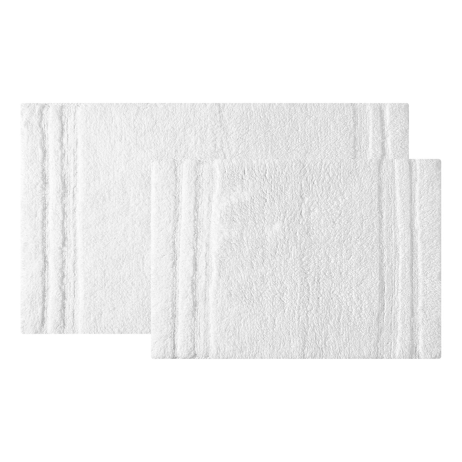 Vera Wang Eden Plush Pile Solid Reversible Cotton White 2 Piece Bath Rug Set